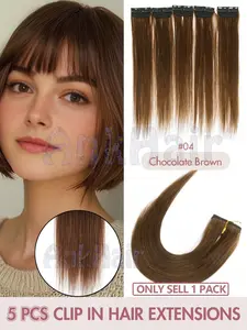5pcs Set 2 Clips Real Human Hair Extensions, Straight Clip-In Natural Hair for Women, Easy Installation, Perfect for Cosplay and Parties