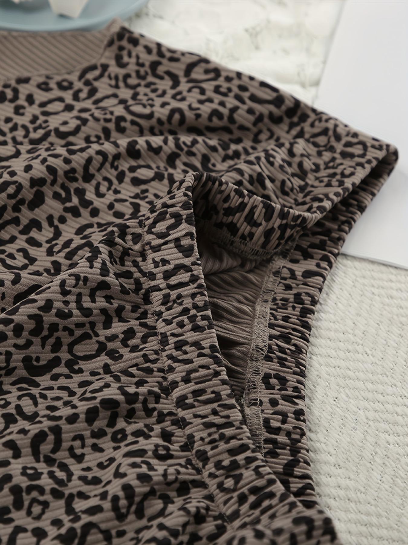 Leopard Print Knit Pleated Belt Jacket Cami Shorts Set, Casual Home Wear Three-Piece, Stylish Women's Clothing Collection