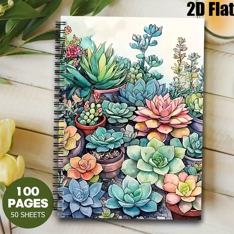 1 Succulent Garden Spiral Notebook, 5.7x8.26 inch, Premium Lined Pages, Durable Binding, Plant Lover's Journal for Gardening Notes, Nature Observation Log, Houseplant Care Tracker, Perfect Gift for Gardeners on Birthday or Mother's Day [2D] Flat