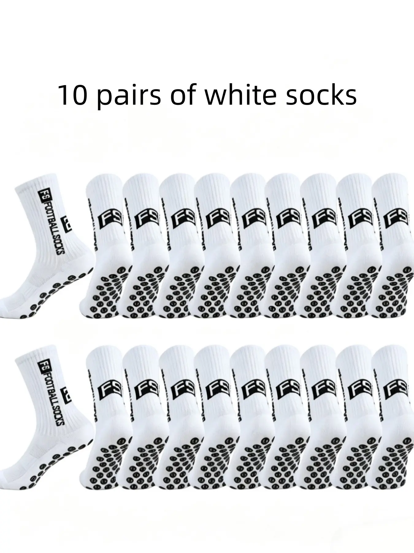 Men's Mid-Calf Soccer Grip Socks 10 Pairs, Sporty Style, Fs Letter Print, Colorblock Design, Silicone Anti-Slip, Breathable, Moisture-Wicking