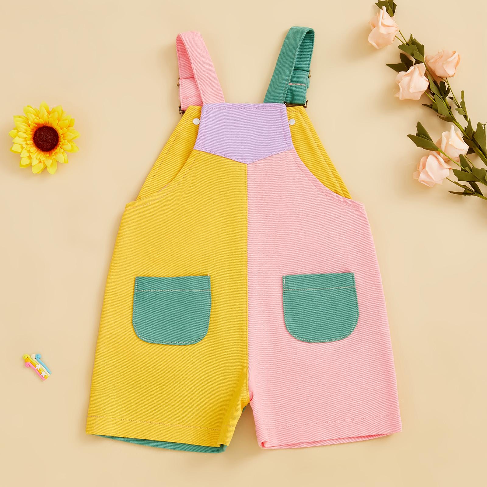 Imcute 90's Style Toddler Overalls Shorts Babby Boy Girl Suspender Romper Contrast Color Sleeveless Jumpsuit with Adjustble Shoulder Strap Shorts 6M-4Y