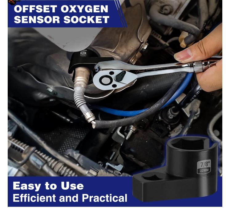 5PCS O2 Oxygen Sensor Socket Set, 3/8 in Drive, 7/8 in (22mm), Premium Removal Tool with Thread Chasers & Offset Wrenches, Heavy-Duty Automotive Kit for Easy Installation & Repair