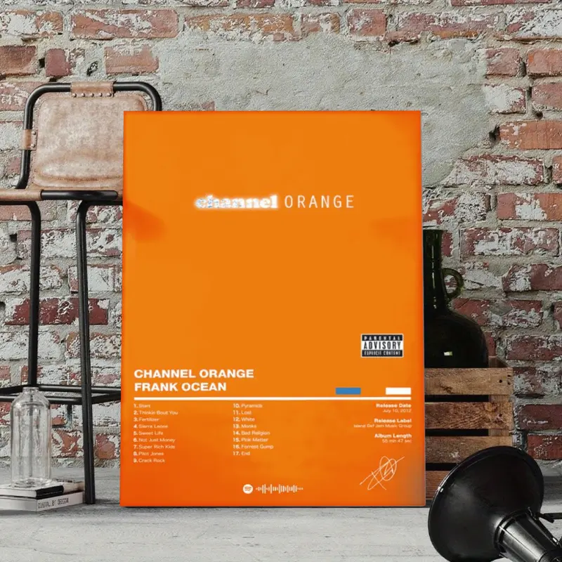 Frank Ocean Channel Orange Poster Canvas Wall Art Bright Orange Album Cover Tracklist Design Print R&B Soul Music Poster Wall Decor for Dorm Room Living Room Bedroom Fans Unframed Hanging Canvas Wall Paintings Bedroom Aesthetic Canvas Print