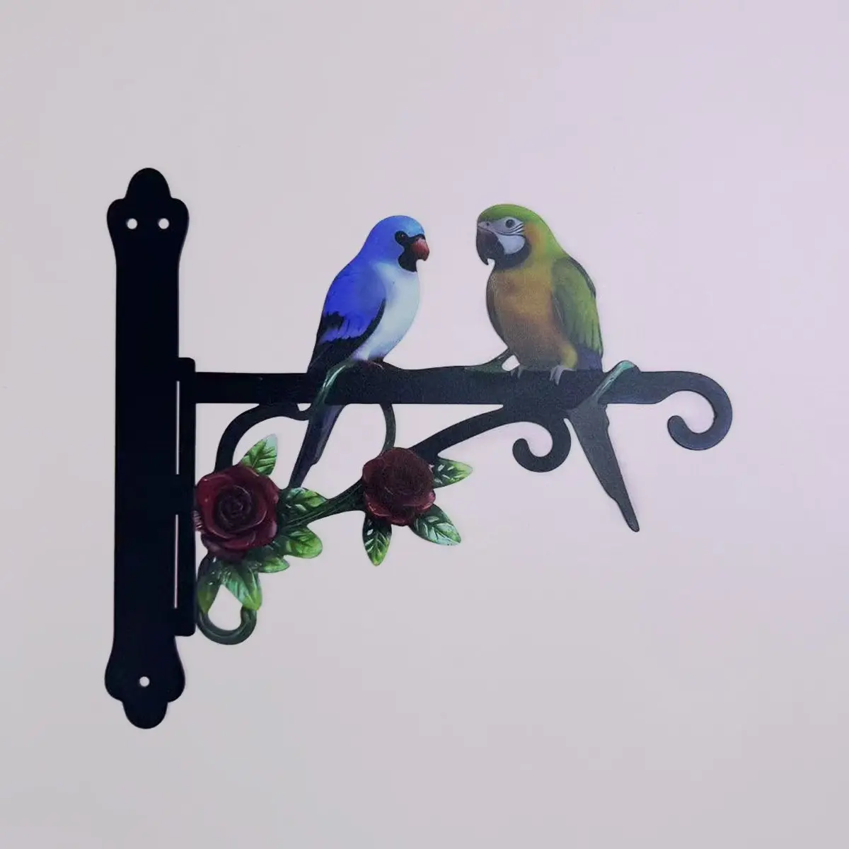 Colorful Metallic Wall Hanging Ornament with Two Parrots, Rust-Proof and Sun-Resistant, Ideal for Outdoor Use, Includes Mounting Screws, Metal Birds Sculptures, Garden Sculptures and Decor