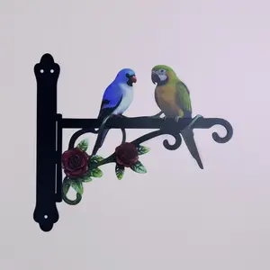 Colorful Metallic Wall Hanging Ornament with Two Parrots, Rust-Proof and Sun-Resistant, Ideal for Outdoor Use, Includes Mounting Screws, Garden Sculptures and Decor