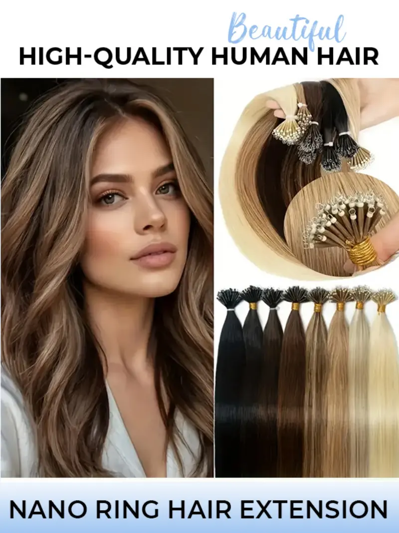 Pre-Adhesive Micro Nano Ring Bead Hair Extensions, Real Human Hair Cold Fusion Nano Rings, Tip End Extensions, 50 Pieces/pack