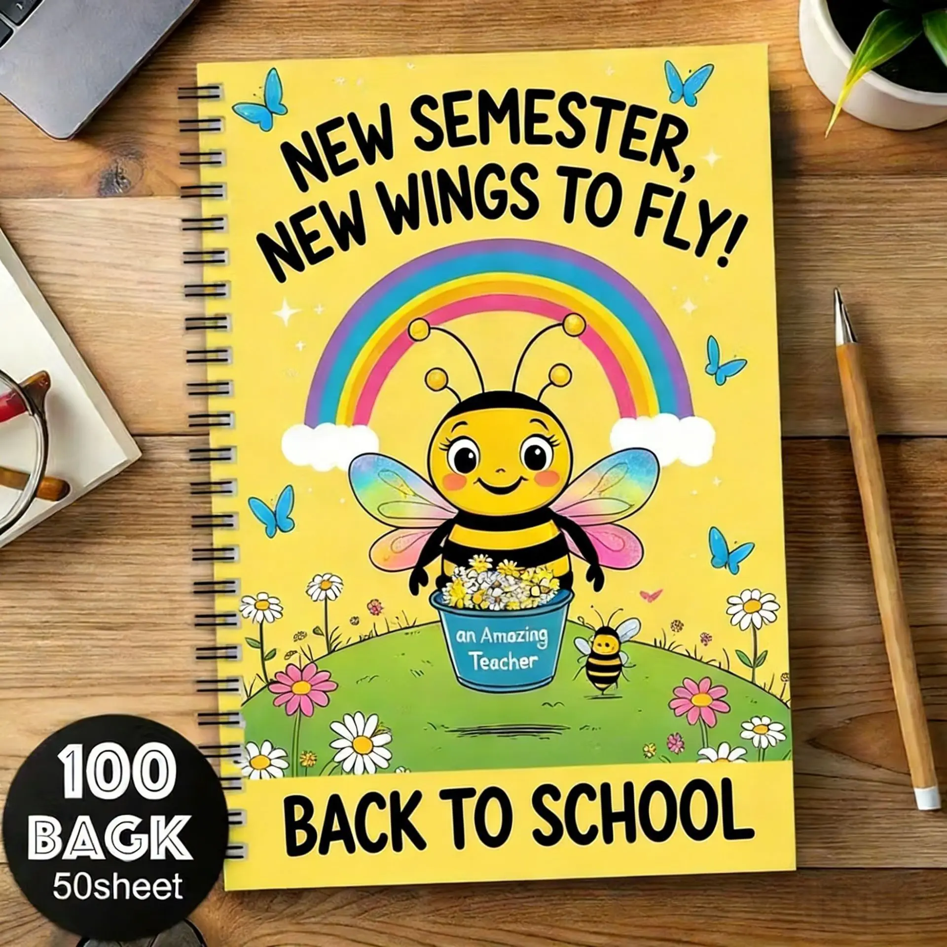 Inspirational Bee Themed Spiral Notebook for Kids and Teens, Twin-Wire Bound Lined Writing Journal for Back to School and Daily Use, Motivation, Kids Teens, Lined Pages, Children, Paper, Retro