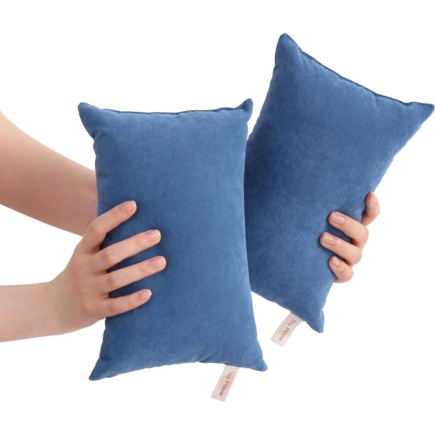 Tiny Pillows, 11x7 Mini Microfiber Small Pillow for Neck and Lumbar Support - Machine Washable Cushion for Office Desk, Backpacking and Travel - Pillow Inserts, 2 Pack, Denim Blue
