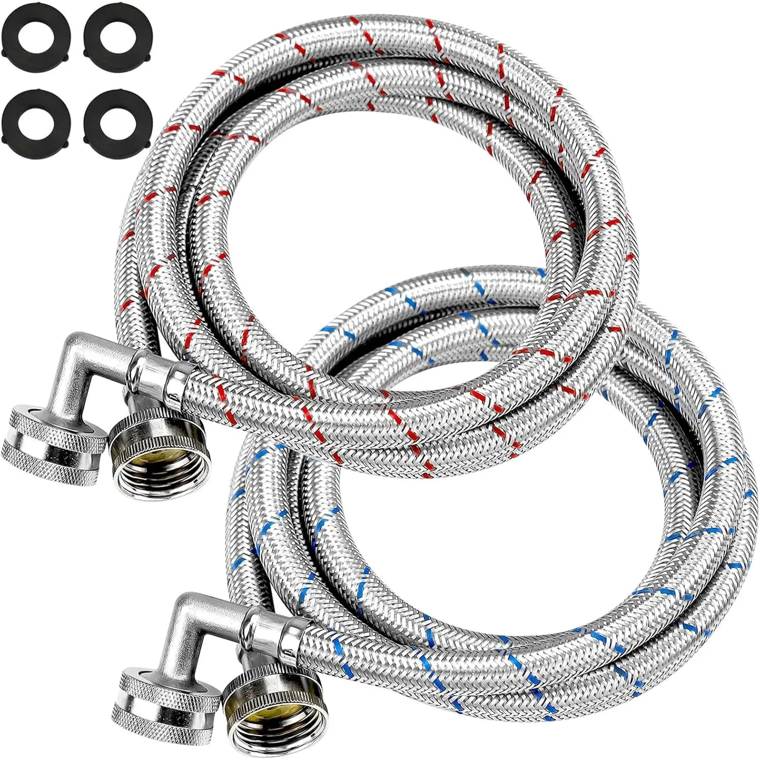 Stainless Steel Washing Machine Hoses, 6FT Burst Proof with 90 Degree Elbows, 3/4" FHT Thread 2 Pack for Hot and Cold Water Supply