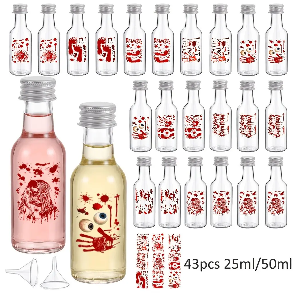 43pcs Halloween Style Plastic Wine Bottles, Leak Proof, Portable, Reusable, Ideal for Homemade & Foreign Wine, Party Decoration, Travel, Home Use