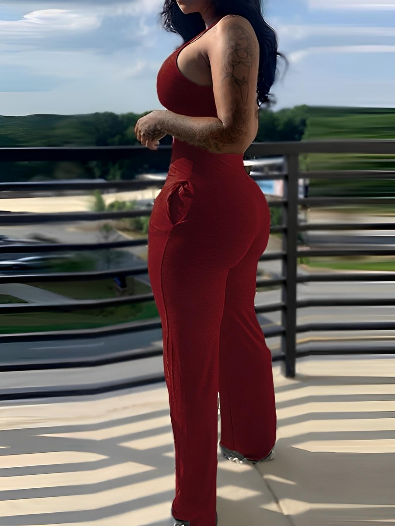 Women's Heart Print Pocket Overall Jumpsuit, Casual Fitted Sleeveless Jumpsuit for Daily Wear, Ladies Clothes for All Seasons