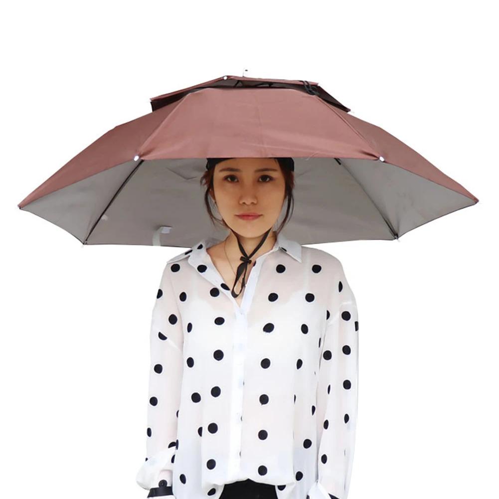Oversized Hands-Free Umbrella HatAdjustable Sun Rain Cap,7-Rib Anti-UVWaterproof Headwear for Fishing Gardening GolfSunshade Outdoor