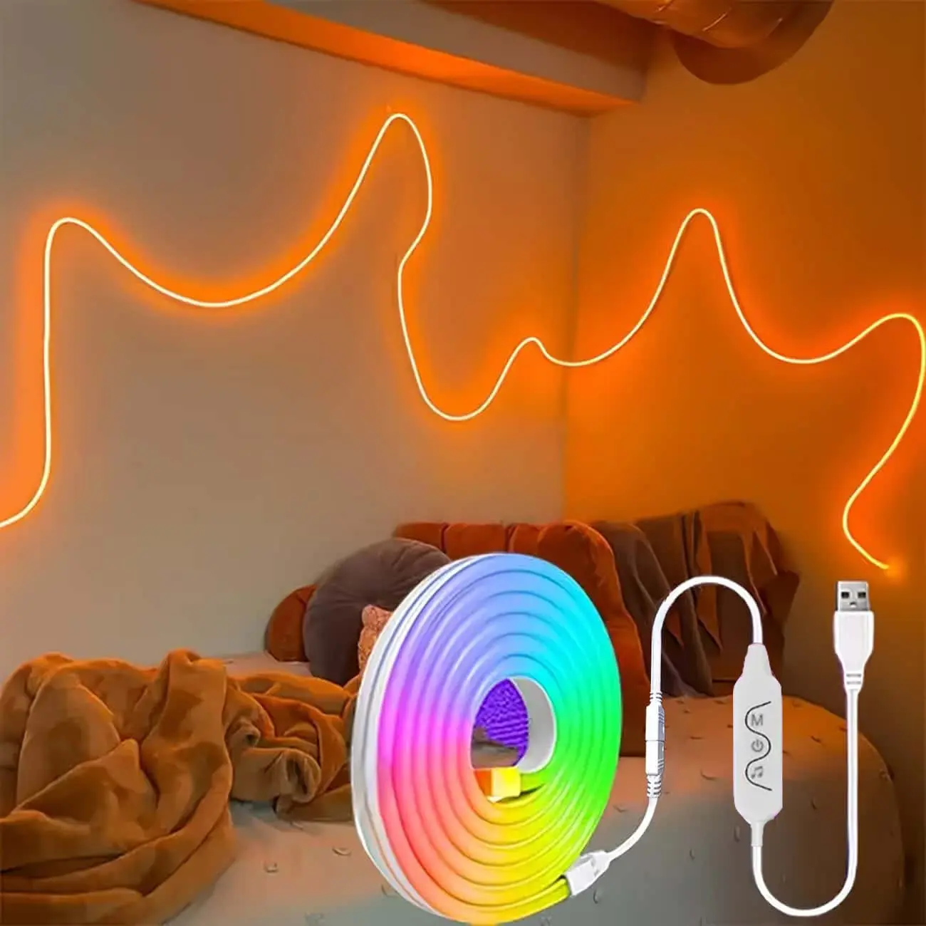 RGB Music Smart Light, Neon Lamp That Flashes with Music, 4 Music Modes for Various Occasions, Perfect Atmosphere Light for Parties and Gatherings