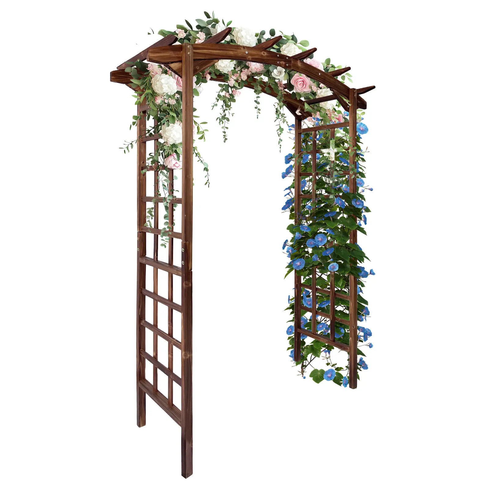 Premium 85 Inch Wooden Garden Arbor Arch 7 Ft Wood Trellis with Arched Top Outdoor Walkway Stand for Climbing Plants and Wedding Decor
