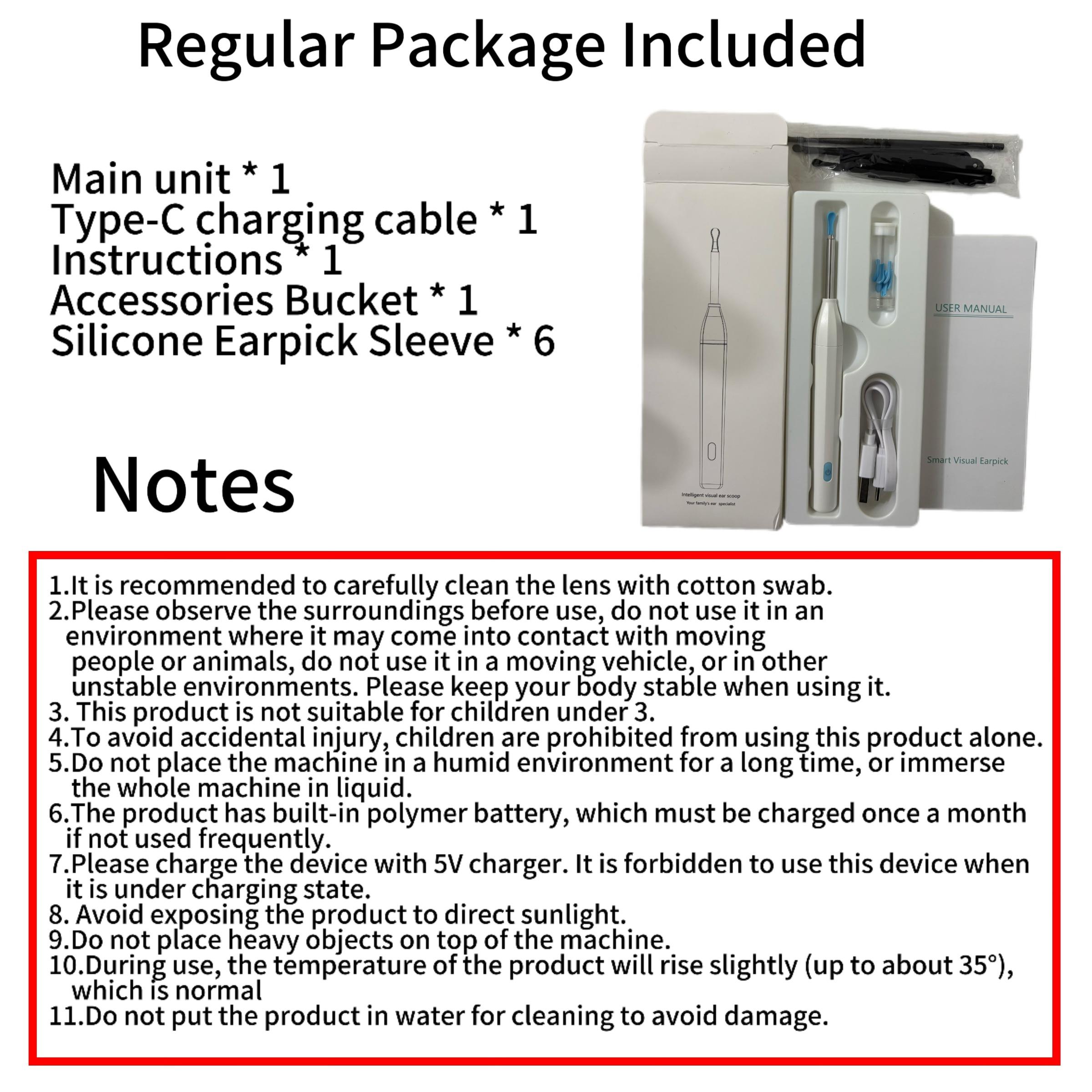 8-Piece Ear Cleaning Kit with HD Wireless Otoscope, Waterproof Camera, USB Charger, Compatible with iOS & Android, Travel-Friendly