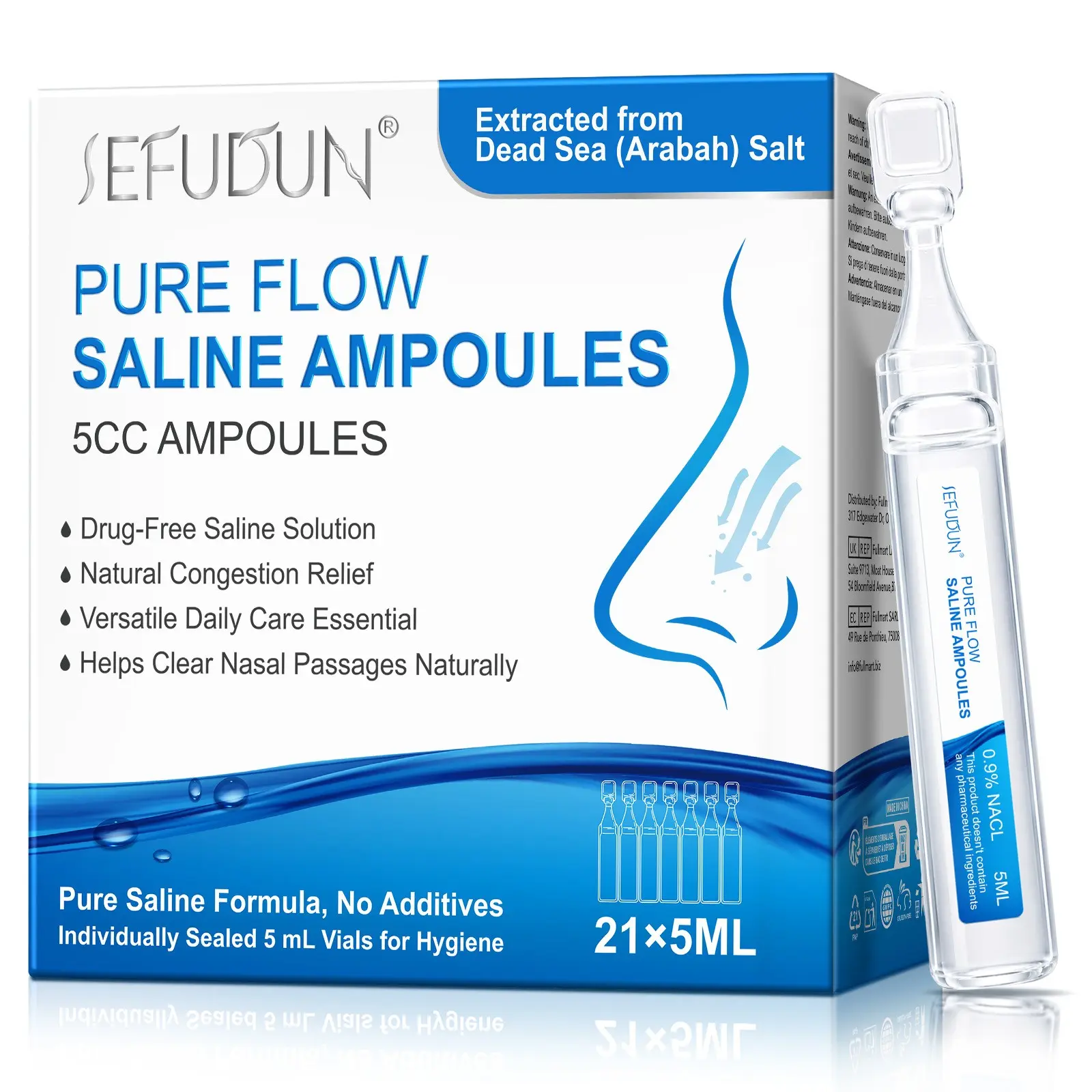SEFUDUN Sea Salt Nasal Rinse Single-Use Packets, 21 Count—Gently cleanses the nasal passages and relieves nasal congestion; for daily, single-use nasal cleansing; saline solution; multi-purpose