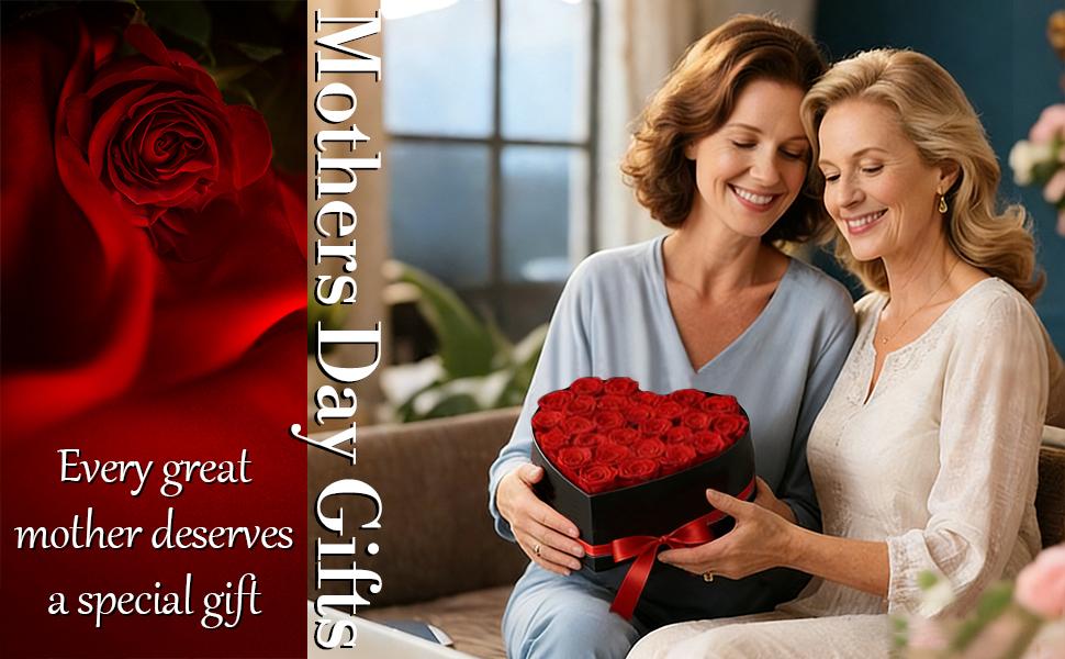 Preserved Roses Heart Shape Box Valentines Day Gifts for Her Mothers Day Forever Flowers (Red, 16 Roses)