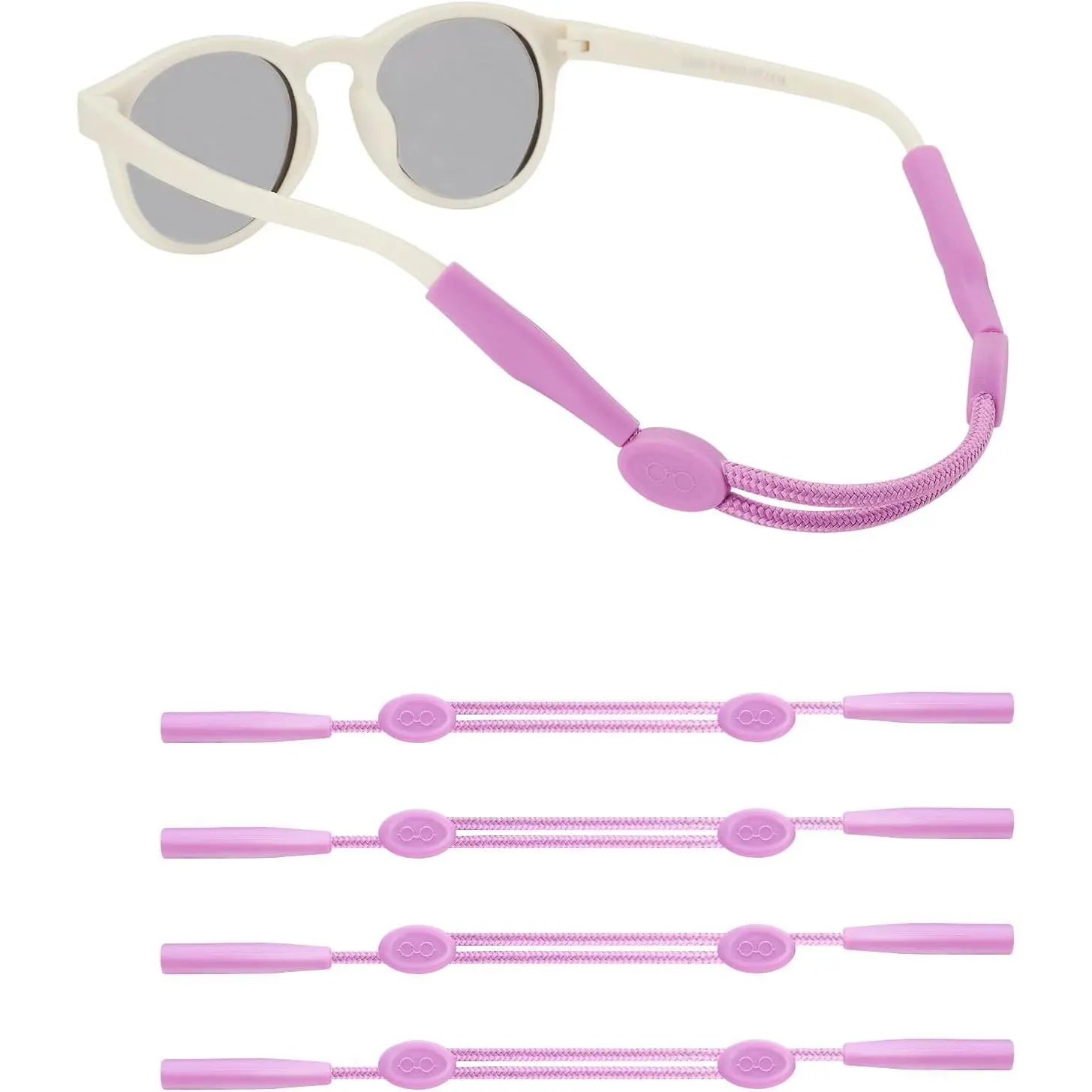 4pcs Multi-Size Elastic Silicone Unisex Infant Eyeglasses Straps (6.5-12in) - Tail-Free Solid Colors (Purple, 4pcs Black, Blue), Sports Sunglasses Holders for 0-12Yrs, Water Sports & Diving Compatible, 12Inch, Adjustable, No Tail Eyewear Retainers, Sporty