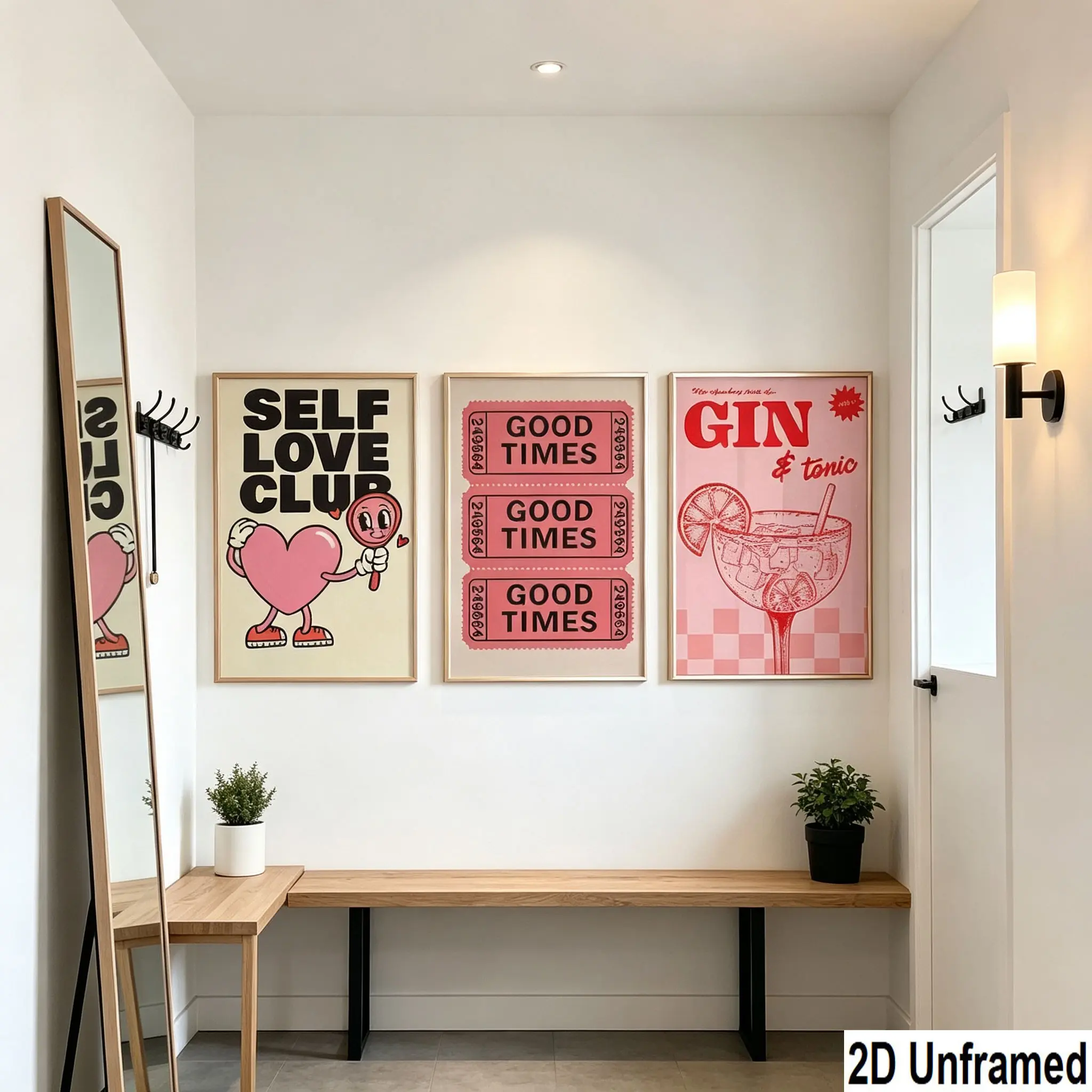 3pcs American Retro Heart Cocktail Decorative Wall Art, Self Love Cartoon Vintage Poster, Suitable for Girls' Bedroom, Coffee Shop, Apartment Living Room