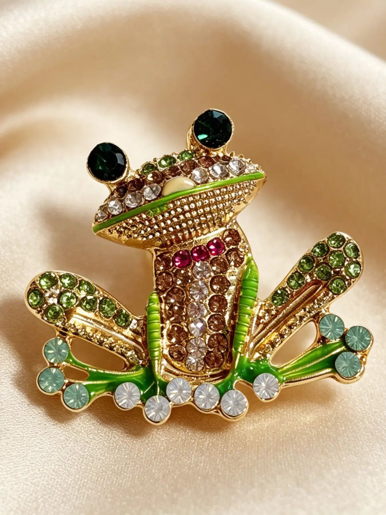 1 piece fashion cartoon colored rhinestone drop oil frog brooch, noble lady banquet party style clothing accessory