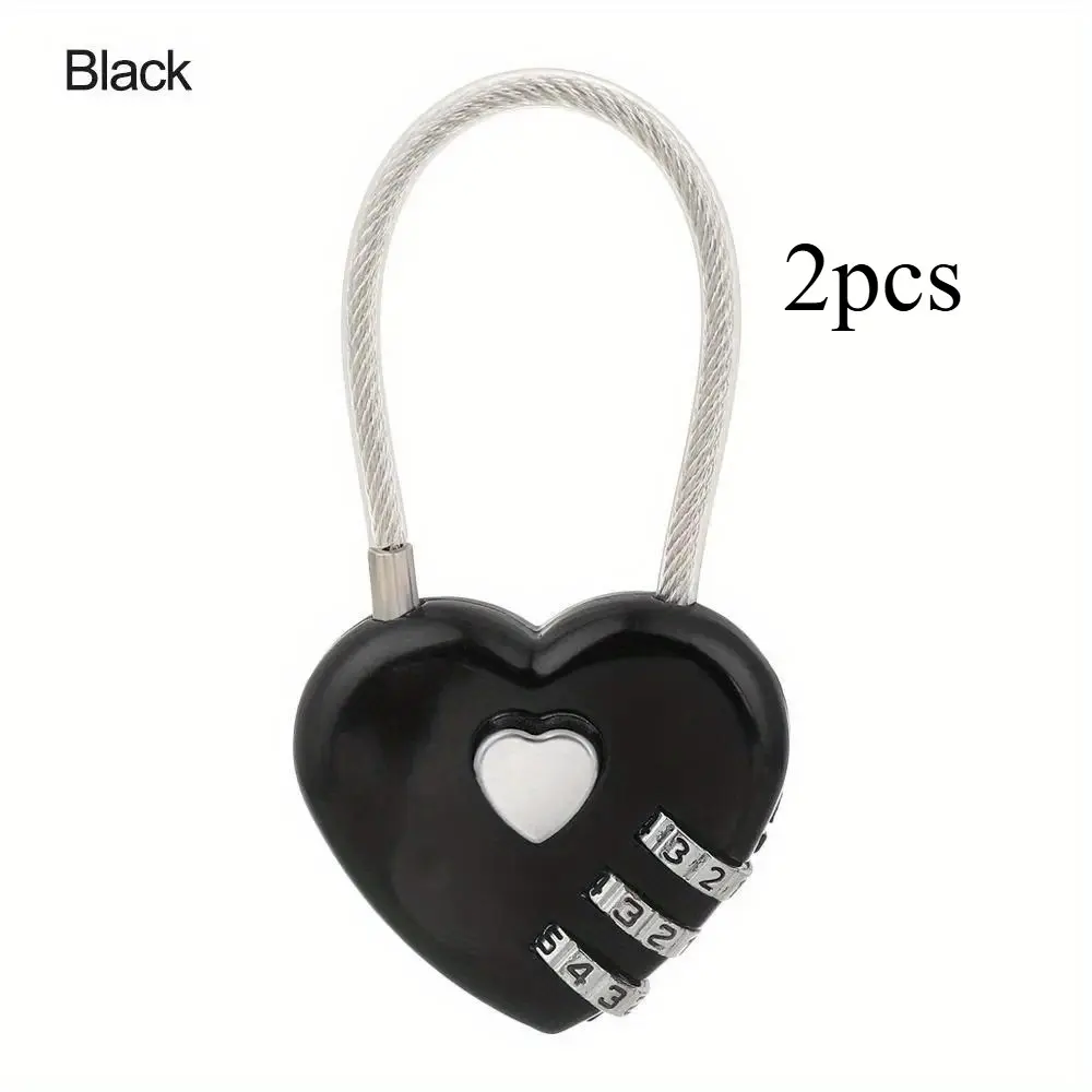 2pcs Compact Heart-Shaped Metal Anti Theft Padlock - Digit Combination, No Assembly Required, Battery-Free - Ideal for Suitcases, Storage Cabinets, Backpacks & Jewelry Boxes, Travel Accessories, Travel Essentials, Security Lock, Luggage Lock