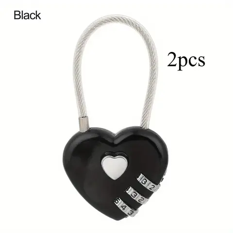 2pcs Compact Heart-Shaped Metal Anti Theft Padlock - Digit Combination, No Assembly Required, Battery-Free - Ideal for Suitcases, Backpacks & Jewelry Boxes, Travel Accessories, Traveling Essentials