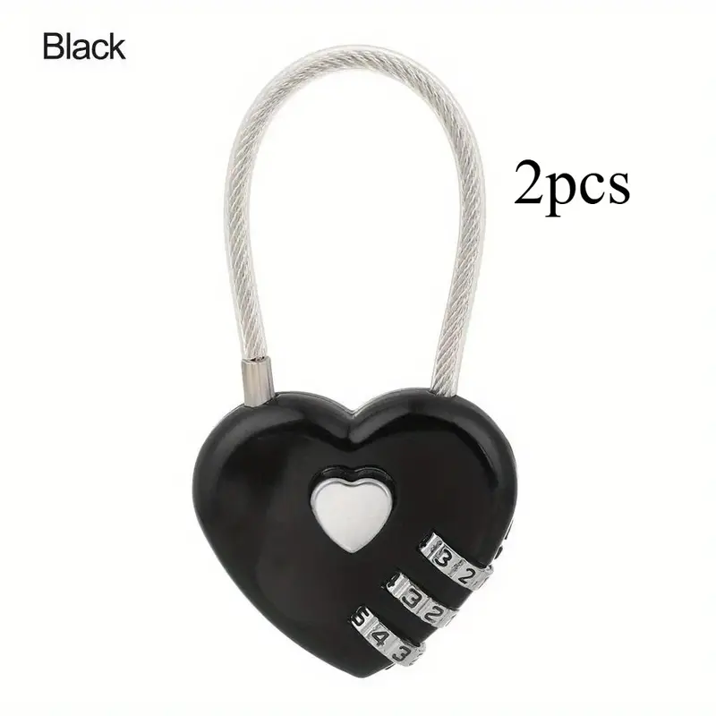 2pcs Compact Heart-Shaped Metal Anti Theft Padlock - Digit Combination, No Assembly Required, Battery-Free - Ideal for Suitcases, Backpacks & Jewelry Boxes, Travel Accessories, Traveling Essentials