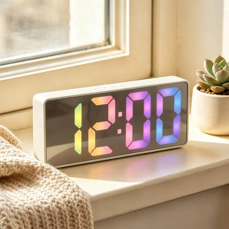 Mirror Clock Electronic Bedside Alarm Clock, Temperature Display, 12/24h Switch, USB or Aaa Battery, Modern Clock for Bedroom/desk/office