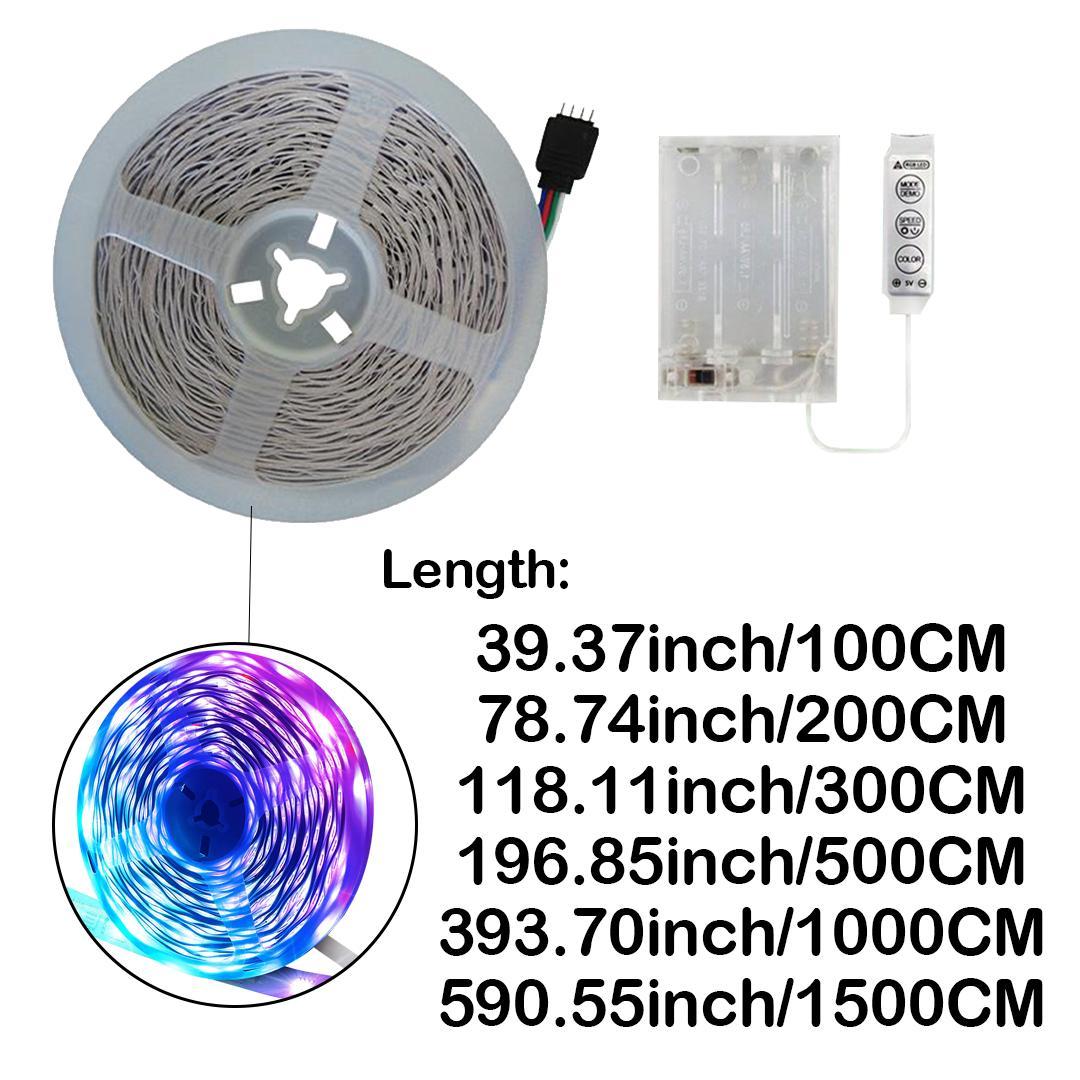 LED Light Strip, RGB LED Lights, 5V Light Strip with 3-Key Controller & Portable Battery Box, Cuttable & Dimmable Strip Light for Living Room, Party, Festival Decor