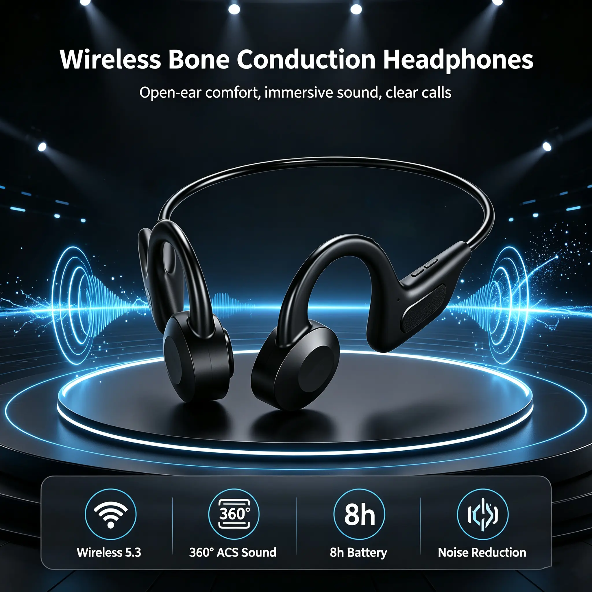 Wireless bone conduction headphones, IPX6 level waterproof Bluetooth audio open-type headphones, with ergonomic clip, 8-hour battery life, equipped with electronic charging interface, suitable for sports enthusiasts, for running, cycling, Halloween gifts