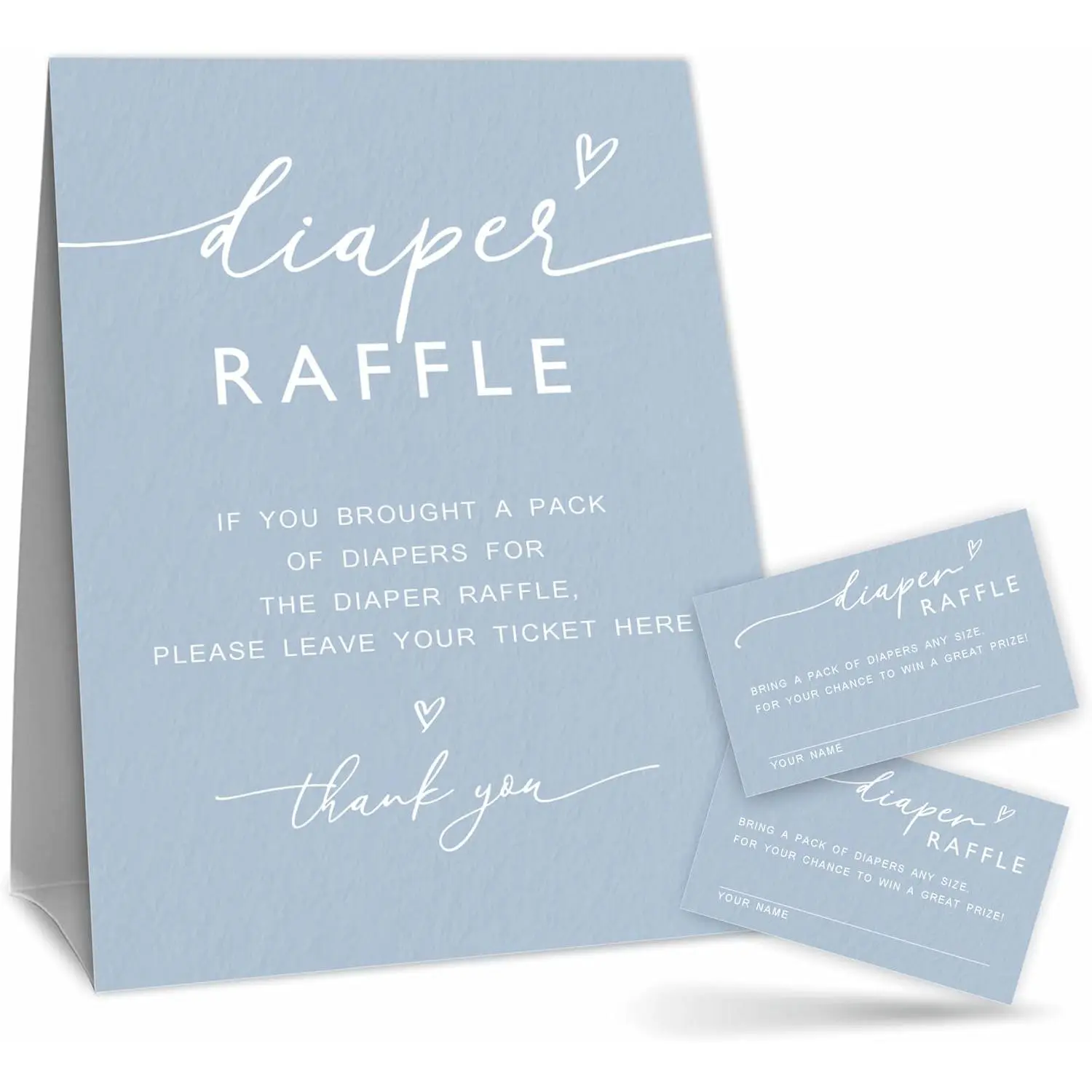 Pale Blue Minimalist Diaper Raffle Kit for Baby Shower Games - 1 Thick Paper 5x7 in Standing Sign, 50 Raffle Entry Tickets, Festive Party Decor & Gifts - A02, Default