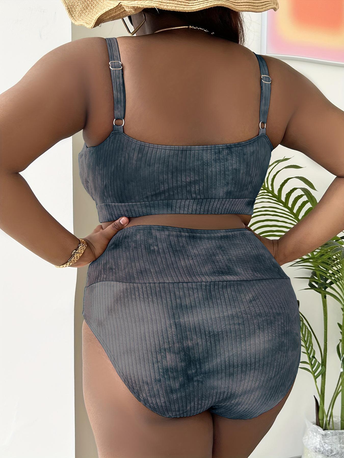 Plus Size Tie Dye Print Bikinis for Summer 2024, Plus Adjustable Straps Wrap Bikini Top & High Waist Swim Bottom Plus Size Swimsuit, Plus Size Curve Bikini Swimwear for Women, Bathing Suits, Bikini Swimsuits