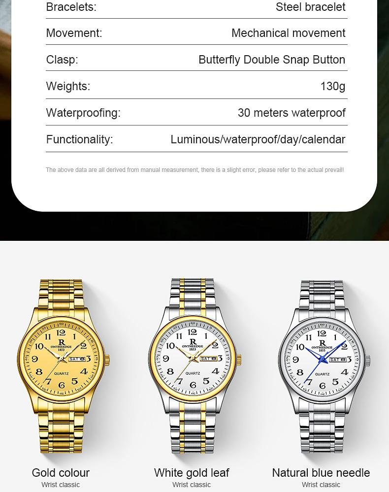His & Hers Luxury Gold Quartz Watch Set for Senior Couples - Easy Read Large Dial, Day Date Display, Stainless Steel Band, Comfortable Casual Wristwatch, Perfect Retirement Anniversary Gift for Parents