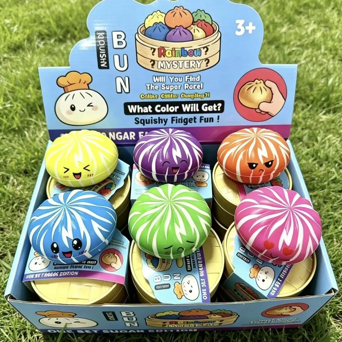 Unisex Rainbow Baozi Slow-Rebound Stress Relief Toy, Pinchable Simulation Xiaolongbao Desktop Decoration, Blind Box Gift