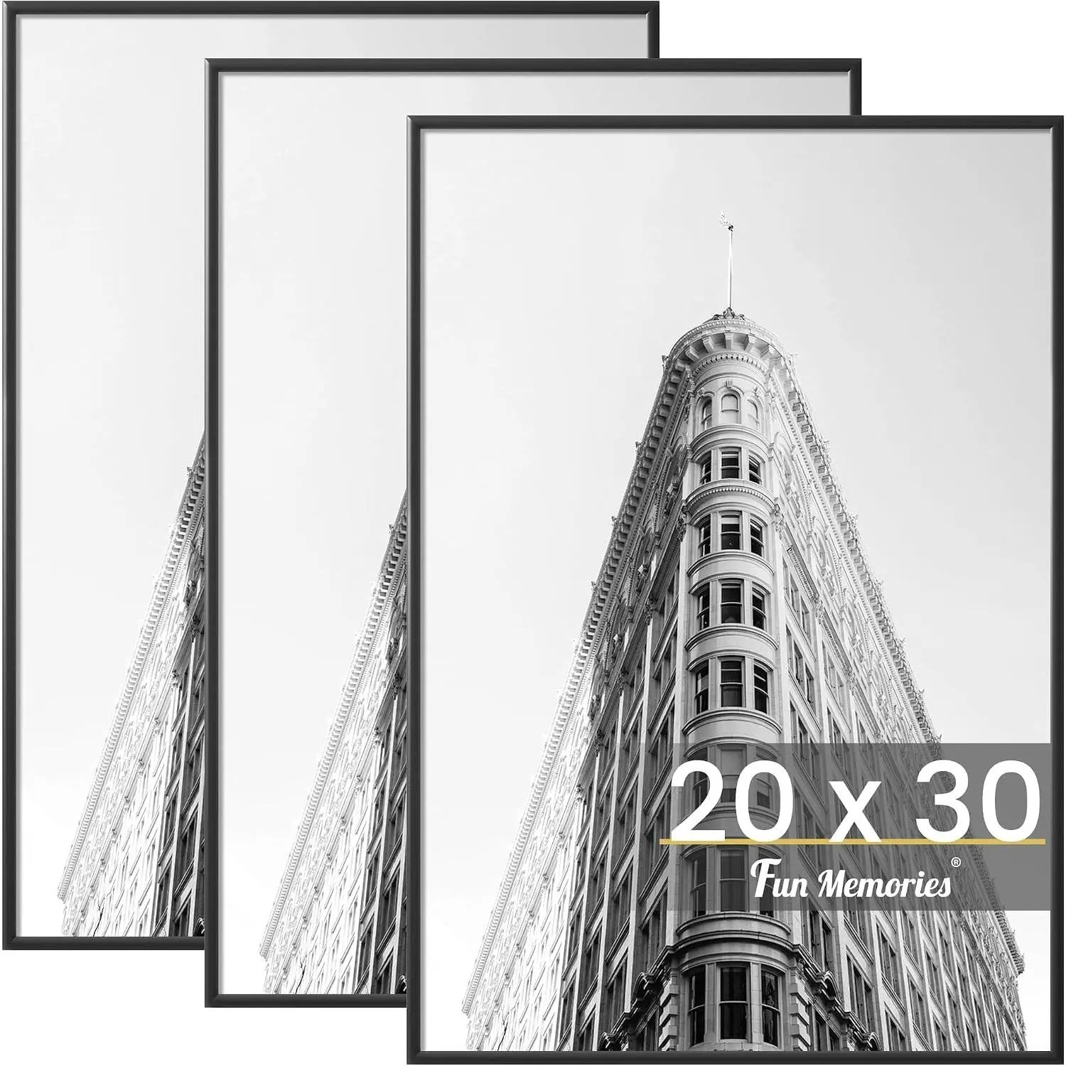 20x30 Poster Frame for Photos, Posters & Art Prints, Horizontal or Vertical Wall Mounting, Scratch-Proof Gallery Photo Frame (Black, 3 Pack)