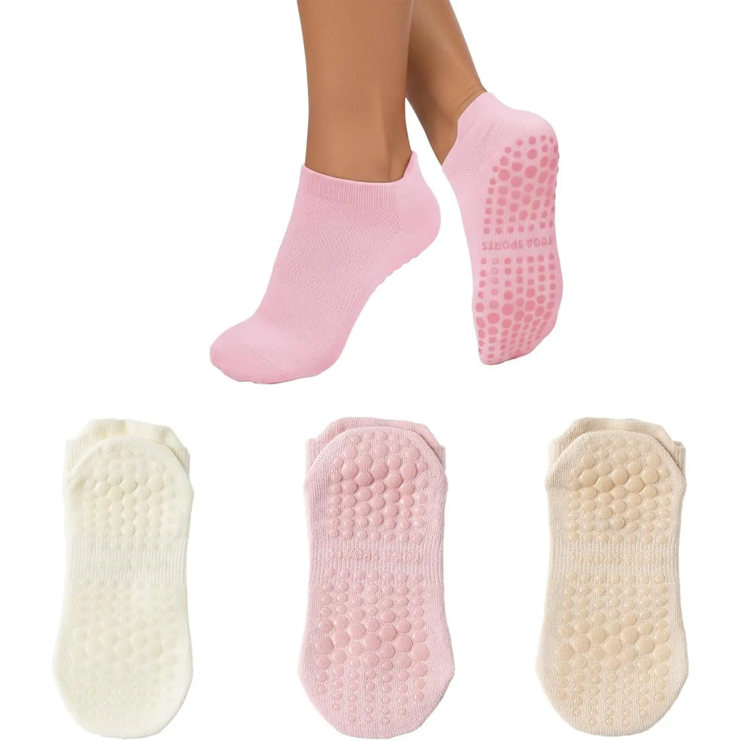 Women's 3-Pair Cotton Pilates Socks Set - 90% Cotton, Elastic, Comfortable Anti-Slip Gripsocks for Workout, Active Sports Socks, Workout Socks, Active Socks