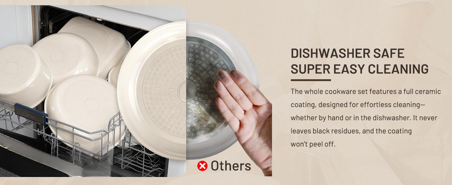 Nonstick Pots and Pans Set - Ceramic Cookware Set with Detachable Handle - 25 Pack Healthy Pans Set for Cooking - Stackable for RV Kitchen, Induction Ready - Dishwasher and Oven Safe