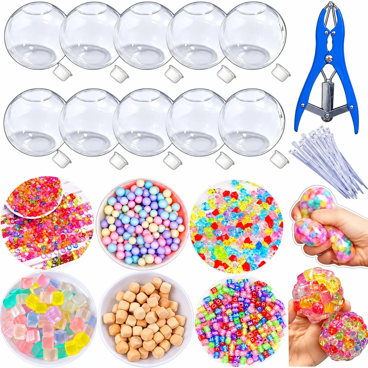 DIY Stress Ball Making Kit, 6 Filling Packs, 10 Transparent Ball Skins, Expansion Tool, Creative Fidget Craft Set, Stress Relief Sensory Toy, Decompression Squeeze Fidgets