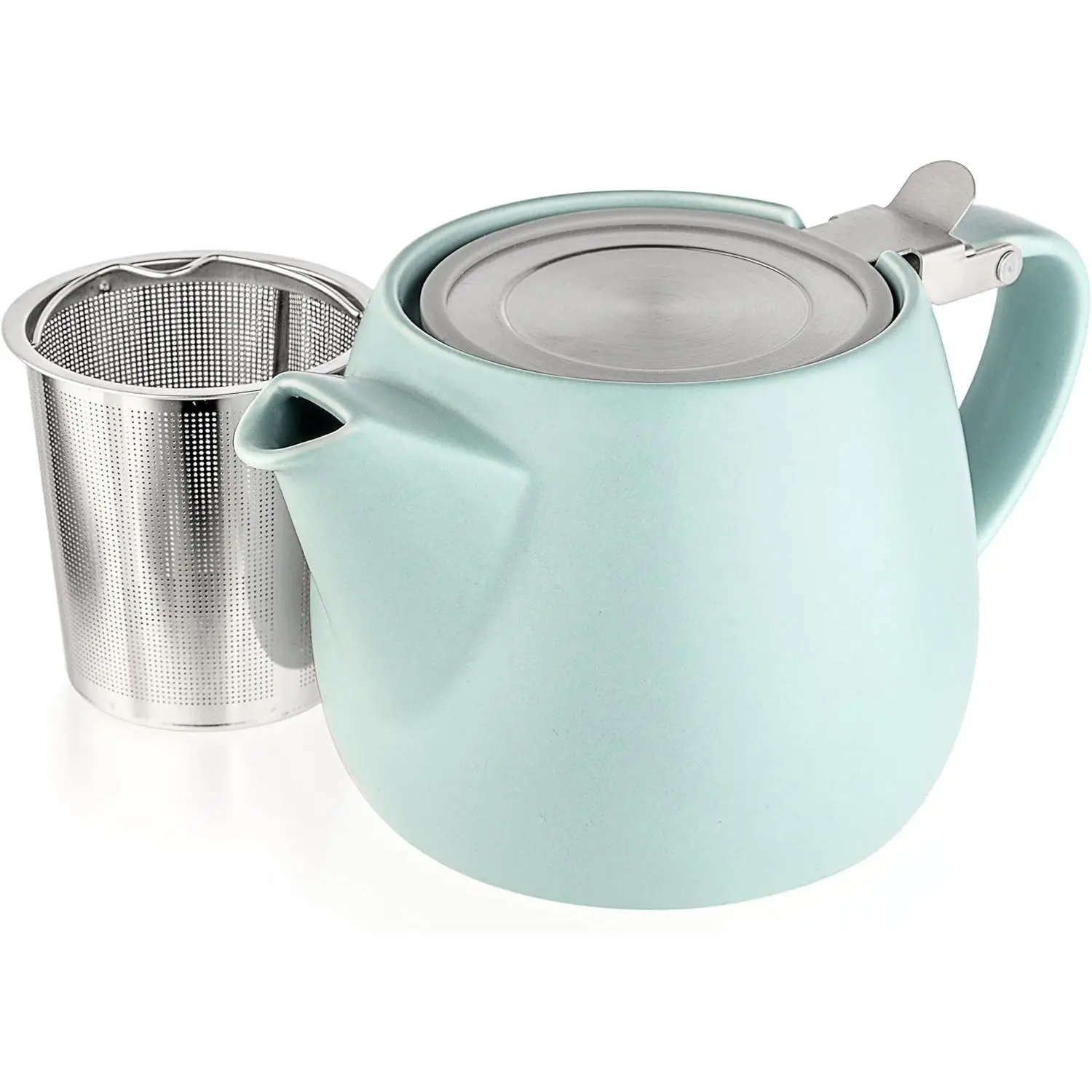 Tealyra - Pluto Porcelain Small Teapot Turquoise - 18.2-ounce (1-2 cups) - Matte Finish - Stainless Steel Lid and Extra-Fine Infuser To Brew Loose Leaf Tea - 540ml