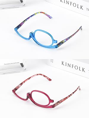 2 Pack Makeup Reading glasses for Women, Makeup Readers for Women with Spring Hinge, One Eye Cosmetic Readers Rotating Lens