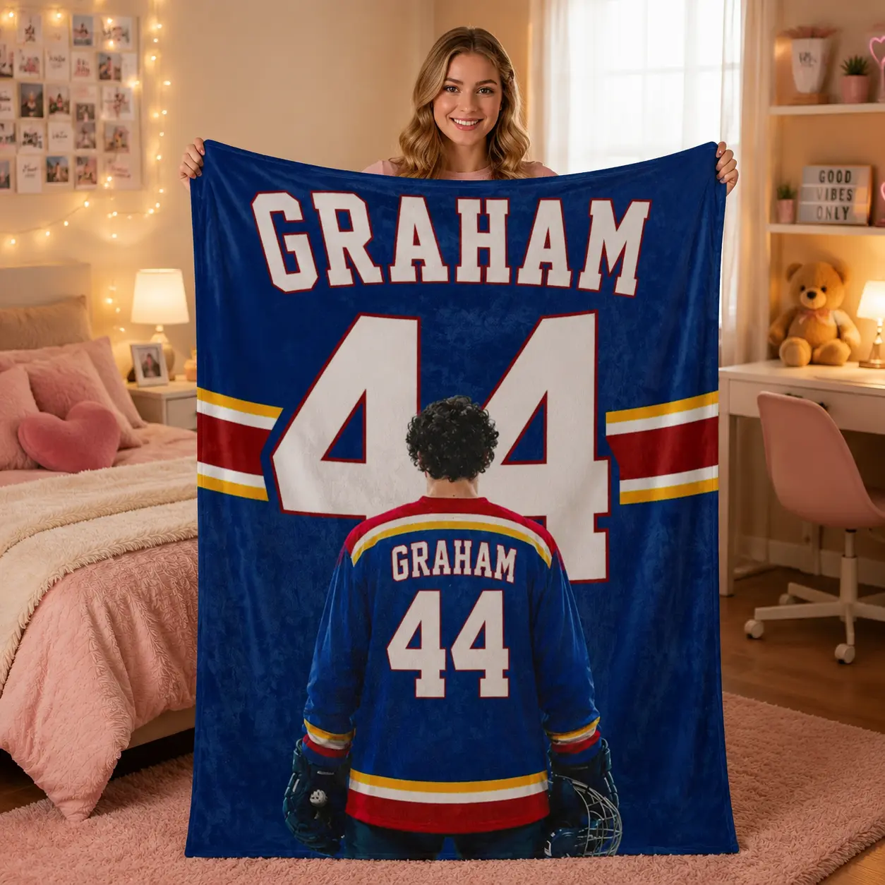 Off Campus Season 1 Graham 44 Hockey Jersey Blanket,DiLaurentis 66,Logan 22,Tucker 46,Briar University Inspired Throw,Blue Flannel Blanket for BookTok Youth Campus Romance Drama Fans