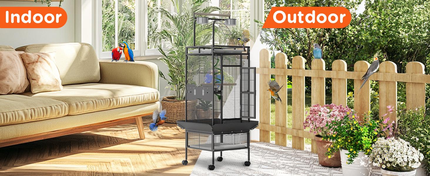 60 Inch Wrought Iron Large Bird Cage with Rolling Stand, Metal Parrot Cage with Play Top & 4 Stainless Steel Bowls for African Grey Cockatiel Sun Parakeet Green Cheek Conure Lovebird Budgie, Black 60 Inch Wrought Iron Large Bird Cage with Rolling Stand, Metal Parrot Cage with Play Top & 4 Stainless Steel Bowls for African Grey Cockatiel Sun Parakeet Green Cheek Conure Lovebird Budgie, Black