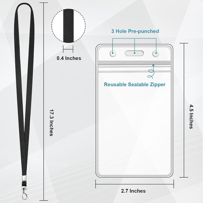 3 Pack Clear ID Badge Holder with Lanyard Black Lanyards with Vertical  ID Badge Holder for Office, School, Travel