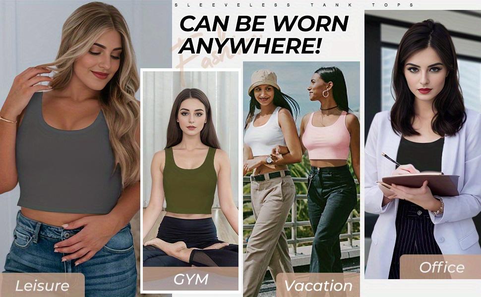 3-4 women's vests, U-neck sleeveless short tops, basic short I-shaped vests, outdoor tops and sports shirts