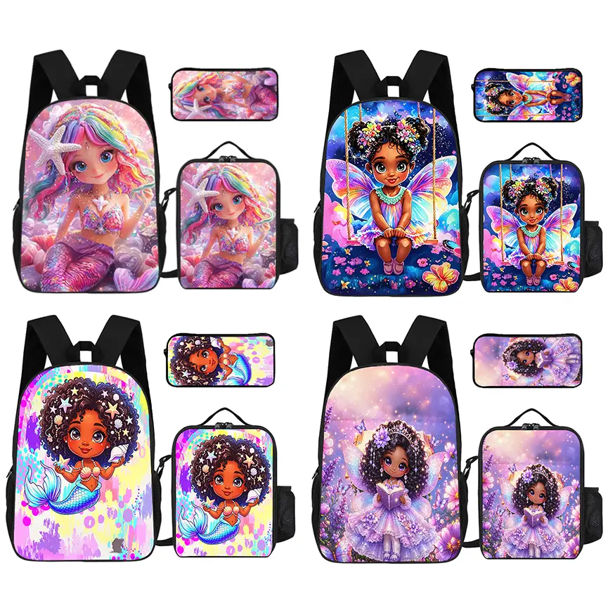 Afro Black Girl Backpack Set, Custom Girl Cartoon Backpack Set, 3 Pcs-1 pcs Backpack With Lunch Bag & Pencil Case, Girls School Bag #   TikTokMadeMeBuyIt #   TikTokShop #   back to school #   Backpack set #   school gifts #   girls gifts #   boys gifts #