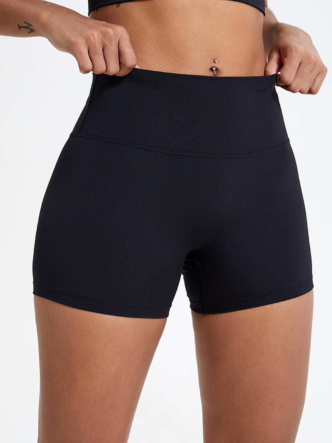 Women's Solid High Waist Sports Shorts, Gym Shorts, Running Workout Shorts, High Stretch Yoga Bottoms, Ladies Sportswear for Indoor Outdoor Wear