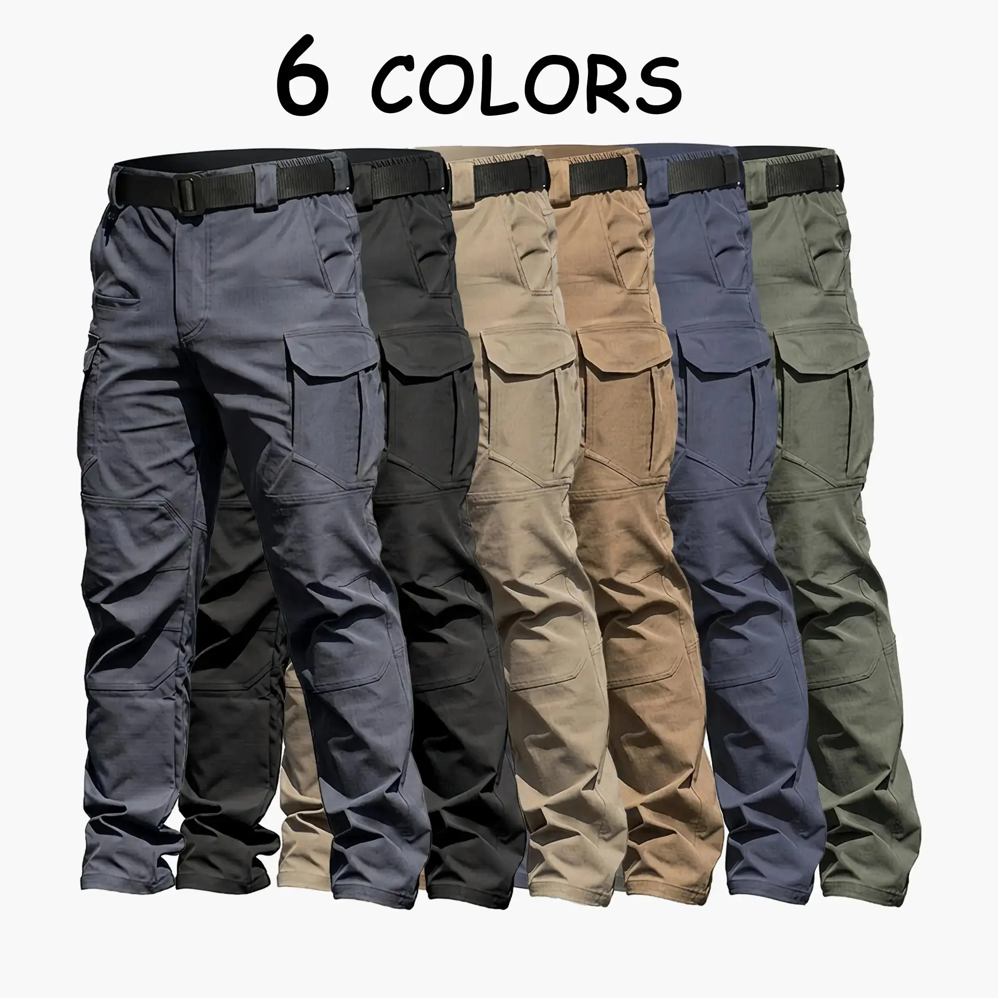 Men's Ripstop Tactical Cargo Pants, Heavy Duty Outdoor Training Trousers, Multiple Zippered Pockets, Straight Fit Work & Hiking Pants, 6 Colors for Selection