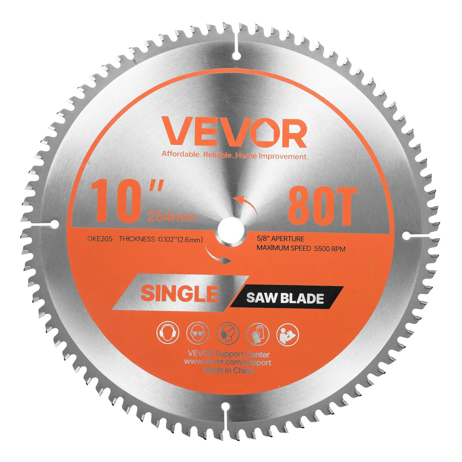 VEVOR Circular Saw Blade, 10 inch (254 mm) Diameter, 80 Alloy Teeth, 5/8 inch Arbor Mount, Fine Finish, Noise-Reducing Heat Vents, for Furniture Bed Steel, Metal Aluminum Cutting