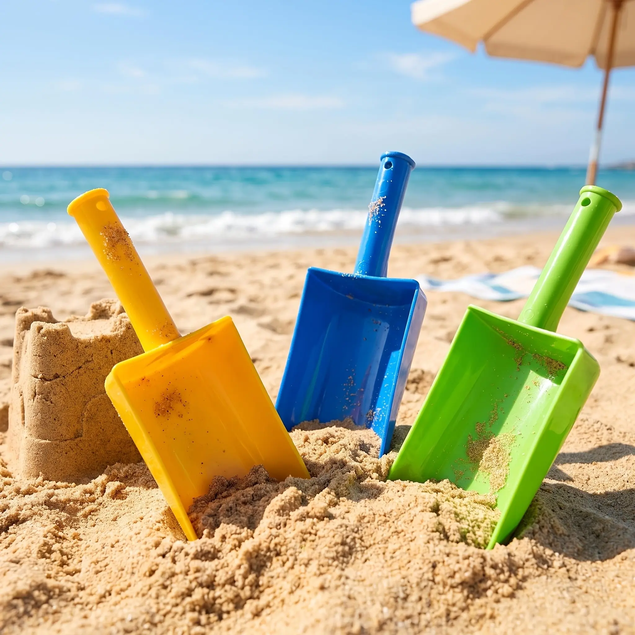 3pcs Blue 9inch Short Handle Sand Scoop Plastic Shovels, Ideal for Beach and Garden Use, Durable and Lightweight Design