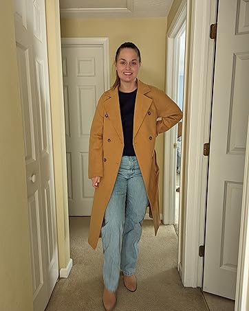 Danedvi Women Elegant Wool Pea Coat Lapel Collar Double Breasted Mid-Long Winter Overcoats with Belted Pockets